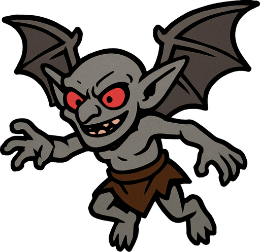 uçan küllü goblin.
In-Game asset.  2d.  High contrast.  No shadows