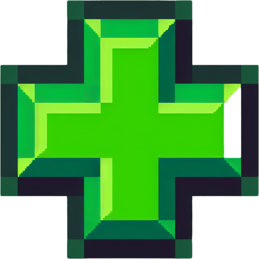 green plus sign. Single Game Texture. In-Game asset. 2d. Blank background. High contrast. No shadows. pixelated. 8 bit