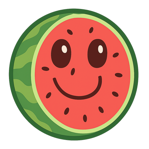 frendly watermelon. No background. Transparent background. Blank background. No shadows. 2d. In-Game asset. flat