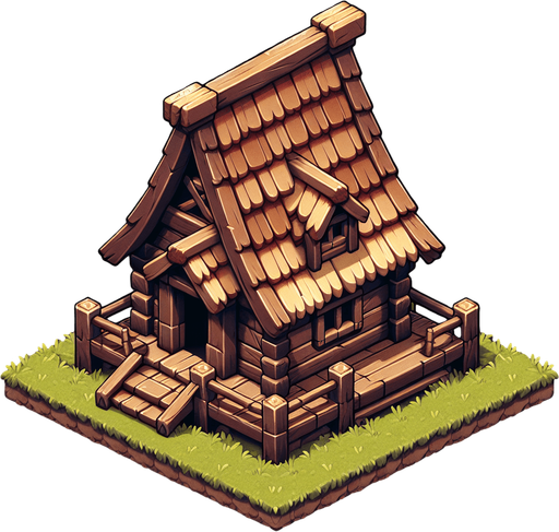 Kulübe.
Single Game Texture.  In-Game asset.  2d.  Blank background.  High contrast.  No shadows