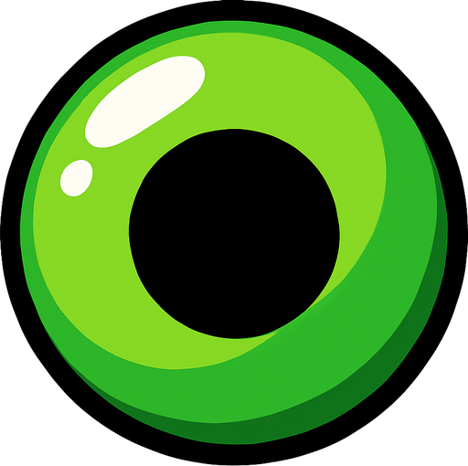 A green shiny orb with a black circle.
In-Game asset.  2d.  High contrast.  No shadows. Very simple