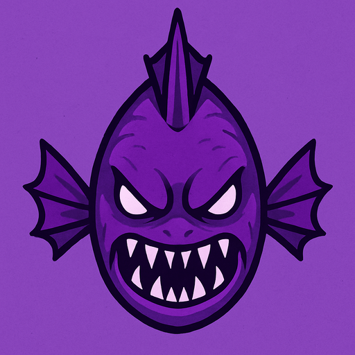 a purple evil fish seen from top to bottom.
In-Game asset.  2d.  High contrast.  No shadows
