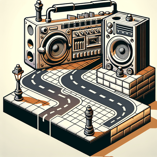 an urban street road near a boom box Single Game Texture. In-Game asset. 2d. Blank background. High contrast. No shadows.