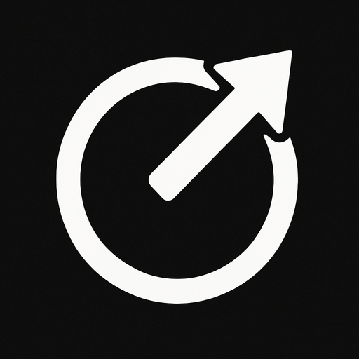 Un circulo blanco con una flecha sobresaliendo formando parte del circulo. figura simple.
In-Game asset.  2d.  High contrast.  No shadows