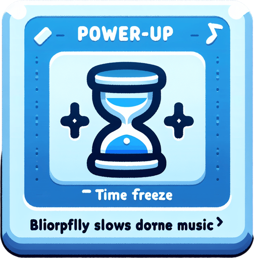 PowerUpSlow ⏳	Blue time freeze tile	Slows music briefly.
Single Game Texture.  In-Game asset.  2d.  Blank background.  High contrast.  No shadows