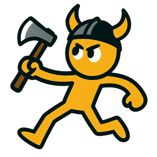 Yellow viking stickman holding an axe and is about to throw it.
In-Game asset.  2d.  High contrast.  No shadows