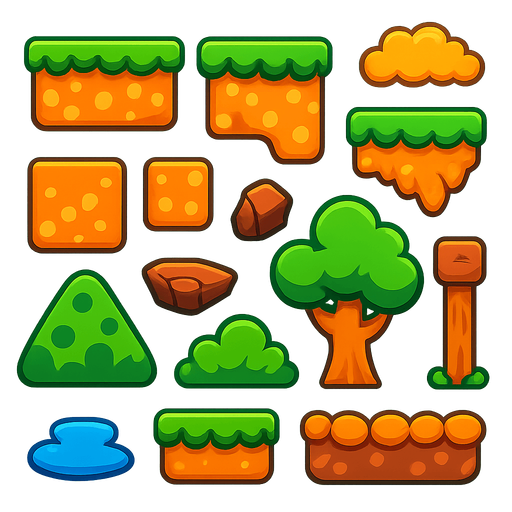 pack Terrain assets for platform game, HD colors.
In-Game asset.  2d.  High contrast.  No shadows