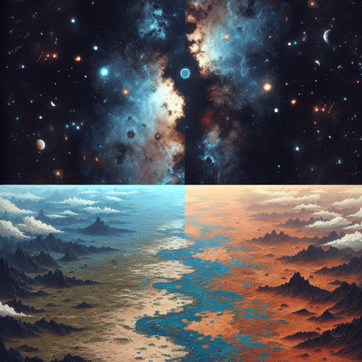 Outterspace above, terra firma below.
Single Game Texture. In-Game asset. 2d. Blank background. High contrast. No shadows.