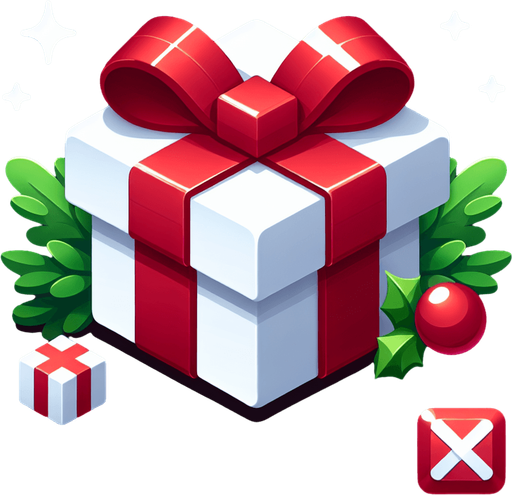 a white christmas present with red wrapper. Single Game Texture. In-Game asset. 2d. Blank background. High contrast. No shadows.