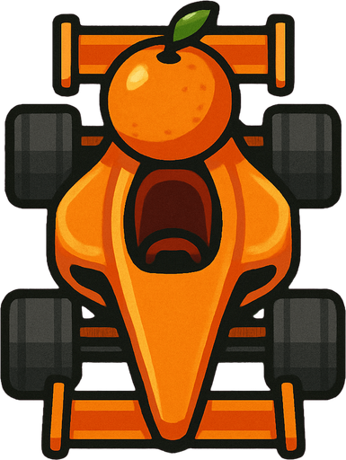 behind top-down little right angle orange fruit race car.
In-Game asset.  2d.  High contrast.  No shadows