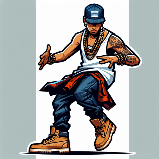 A Krump Dancer wearing a snapback and Timberlands shoes Single Game Texture. In-Game asset. 2d. Blank background. High contrast. No shadows.