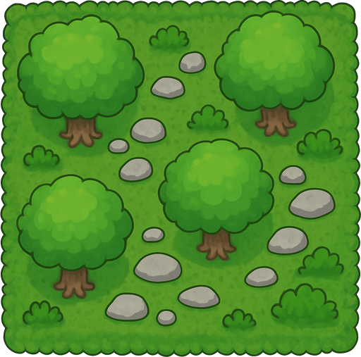 forest tile on top viewing.
In-Game asset.  2d.  No shadows