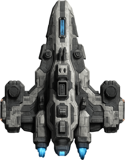 Uzay temalı Savaş Gemisi, gerçekçi, yazısız üstten görünüm. 
In-Game asset.  High contrast.  No shadows