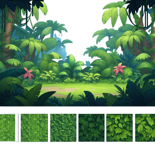 Jungle.
Single Game Texture. In-Game asset. 2d. Blank background. High contrast. No shadows.