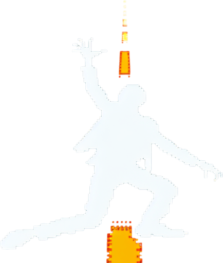 border of a silouete of a victim in white chalk on a road, arm up.
video game style