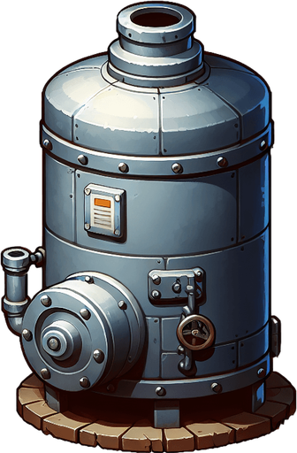 котел в стиле hand-paint.
Single Game Texture.  In-Game asset.  2d.  Blank background.  High contrast.  No shadows