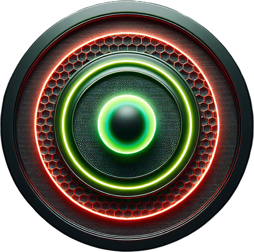 PHOTOREALISTIC Simple black circular arena with honeycomb pattern. 
In the center is a neon green circle with a circle colored red along the edge. 
TOP VIEW.