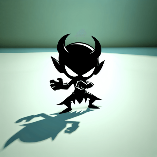 cartoon demon looking down with hands gripping..
Single Game Texture. In-Game asset. 2d. Blank background. High contrast. No shadows.