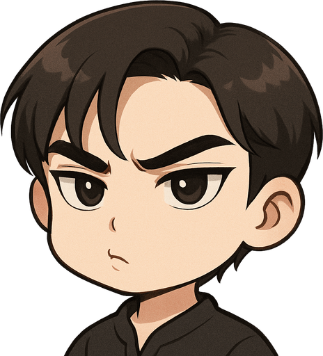 Without glasses, make him in cartoon chibi style, retains her refined key facial features such as her feline eyes, arched eyebrows, mature and elegant expression like a handsome prince with an intense look
