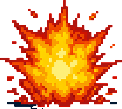 2d pixel art explosion.
In-Game asset.  2d.  High contrast.  No shadows