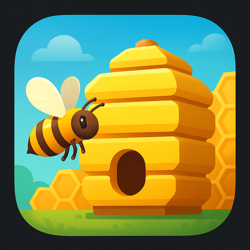 Modern App Store icon, high definition, square with rounded corners, for a game titled "Bee Hive Tycoon" and with the description "Build and manage your bee hive empire in this incremental tycoon game. Collect honey, upgrade hives, and expand your apiary to create the ultimate honey production operation.". No text on icon!