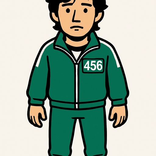 Crea el player 456 del juego del calamar quieto parecido al otro que me generastes.
In-Game asset.  2d.  High contrast.  No shadows