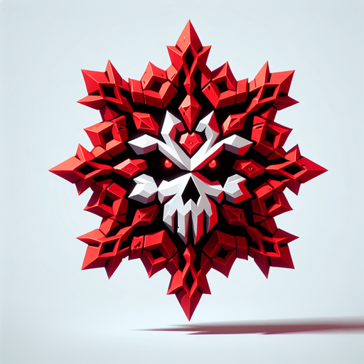 a very deadly and sharp snowflake with skull shape, red, cartoon Single Game Texture. In-Game asset. 2d. Blank background. High contrast. No shadows.