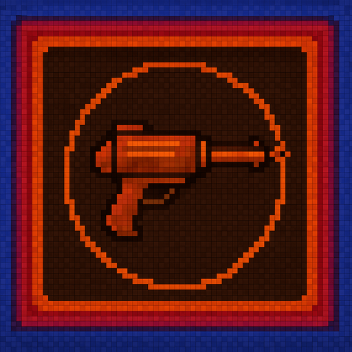 Agrega un círculo en el medio estilo retro con un arma, pixelart
