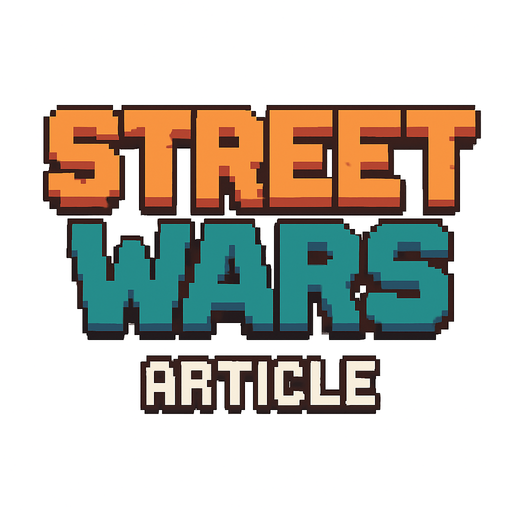 this is the street wars article in the main menu but pixel art style . No background. Transparent background. Blank background. No shadows. 2d. In-Game asset. flat