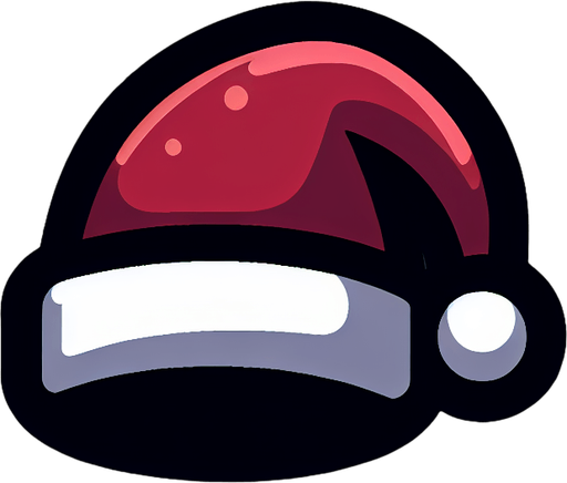 a simple dark red cartoon christmas hat
Single Game Texture. In-Game asset. 2d. Blank background. High contrast. No shadows. No text.