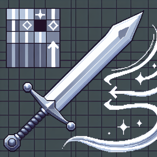 A pixel art medieval sword with a silver blade and gray handle. Simple design with a short crossguard. Include 4 frames of slash effect animation showing a white arc sweeping in front of the sword. Each frame of the arc covers about 45 degrees of motion, creating a 180-degree slash when played in sequence. Clean, high-contrast design..
Single Game Texture. Weapon sprite sheet. 16x16 pixels per frame. 4 frames horizontally aligned. Pixel art. Transparent background. Game weapon asset. No anti-aliasing. High contrast. Clean edges. White and gray color palette. 2D game element.