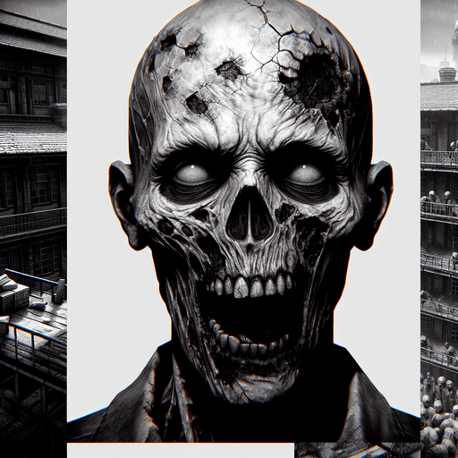 Zombie.
Single Game Texture. In-Game asset. 2d. Blank background. High contrast. No shadows.