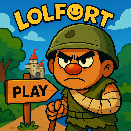 Gökyüzünü mavi yap tabelaya play yaz en üste gökyüzüne soldan sağa dogru hafif oval şekilde Lolfort yaz o harfleri için gülümseme emojisi kullan