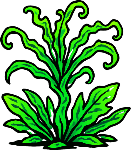 A crazy almost neon green plant that can grow both on in the jungles and on beaches.
In-Game asset.  2d.  High contrast.  No shadows