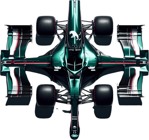 F1 Jaguair race car. Shiny green body. white Jaguar animal logo on body. thin red and white stripes. white front wings and white rear wing.  TOP VIEW!.
Single Game Texture. In-Game asset. 2d. Blank background. High contrast. No shadows.
