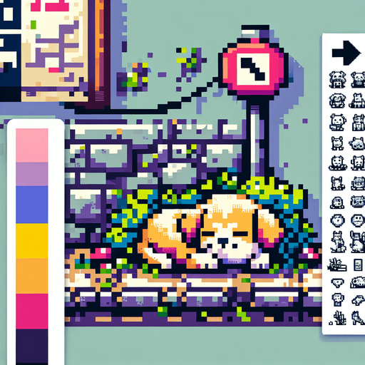 a dog sleeping on a street.
video game sprite