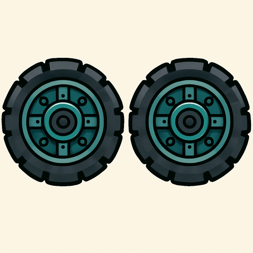 Symmetrical robot wheels.
In-Game asset.  2d.  High contrast.  No shadows