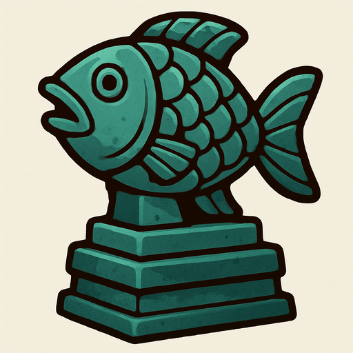 Fish statue.
In-Game asset.  2d.  High contrast.  No shadows