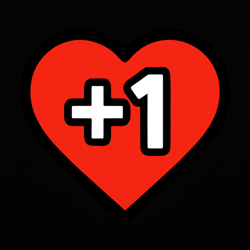 1+ up heart icon.
In-Game asset.  2d.  High contrast.  No shadows