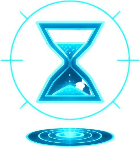 3d hologram neon cyberpunk hourglass symbol magic sigil corporate logo projection flat symmetrical time slowing