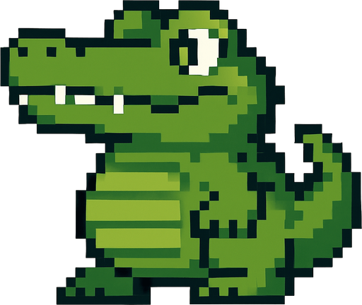 green crocodile. looking left. pixel art..
In-Game asset.  2d.  High contrast.  No shadows