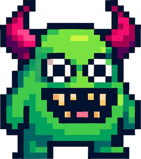 A cool monster like 16 by 16 pixelated character no background shadows and highlights.
In-Game asset.  2d.  High contrast.  No shadows. 2d pixelated in game asset