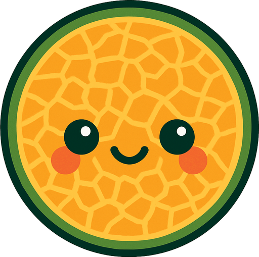 Circle cantaloupe with cute face.
In-Game asset.  2d.  High contrast.  No shadows