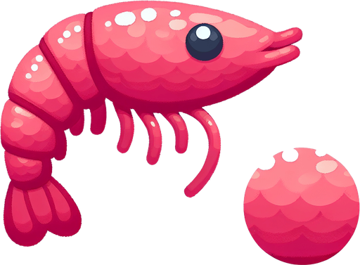 Pink shrimp.
Single Game Texture.  In-Game asset.  2d.  Blank background.  High contrast.  No shadows