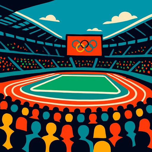 olympic stadium with people watching.
In-Game asset.  2d.  High contrast.  No shadows