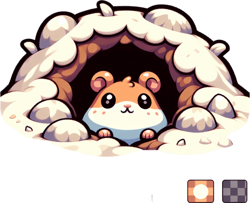 curious hamster emerge from the cozy burrow background. Play the “Hit the Hamster” game.
Single Game Texture. In-Game asset. 2d. Blank background. High contrast. No shadows.