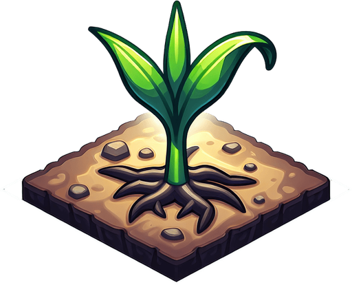 The first sprout of a corn plant..
Single Game Texture. In-Game asset. 2d. Blank background. High contrast. No shadows.