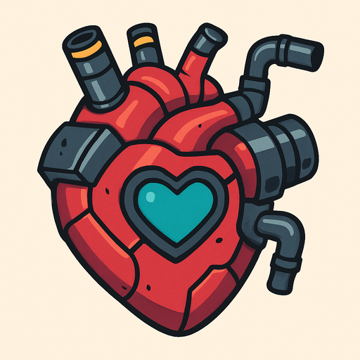a robotic heart.
In-Game asset.  2d.  High contrast.  No shadows