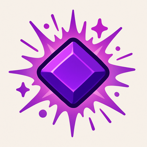 Orta boyutlu, koyu mor renkte, pürüzsüz kenarlı bir 'Kristal' (kare) asseti oluştur. Kristal toplandığında oyuncunun belirli bir özelliğini (örneğin, hızı, canı) geçici olarak artırmalı veya özel bir yetenek kazandırmalı. Toplandığında patlama veya parlama efekti olmalı.".
In-Game asset.  2d.  High contrast.  No shadows