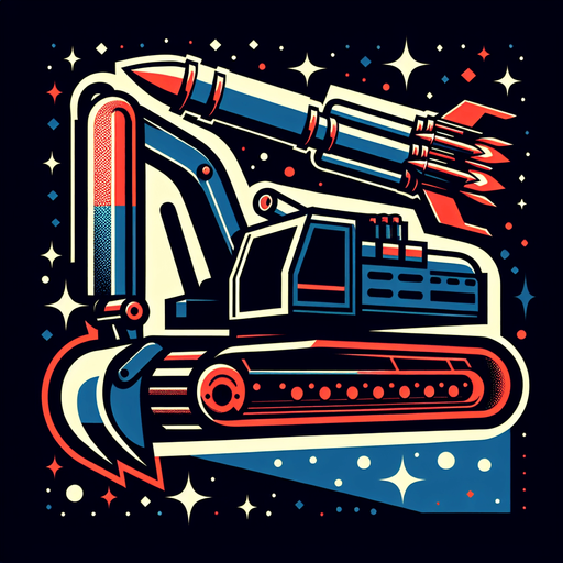 Excavator with 2d tender rockets.
Single Game Texture.  In-Game asset.  2d.  Blank background.  High contrast.  No shadows